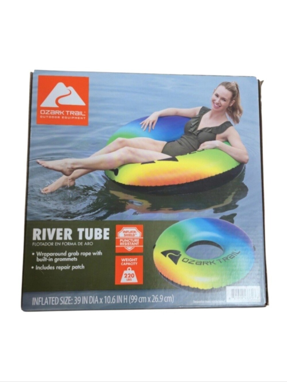 Ozark Trail Rainbow River Tube, 39" in. With Wraparound Grab Rope. NEW